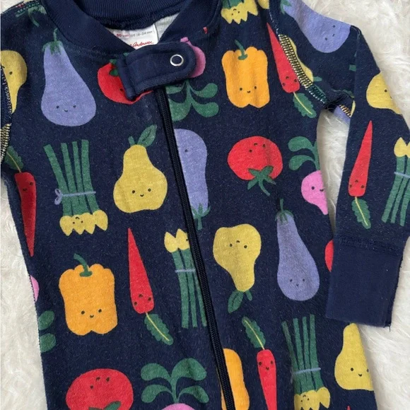 Hanna Andersson Navy Zip One-Piece with Colorful Fruit & Veggie Print - Picture 3 of 3